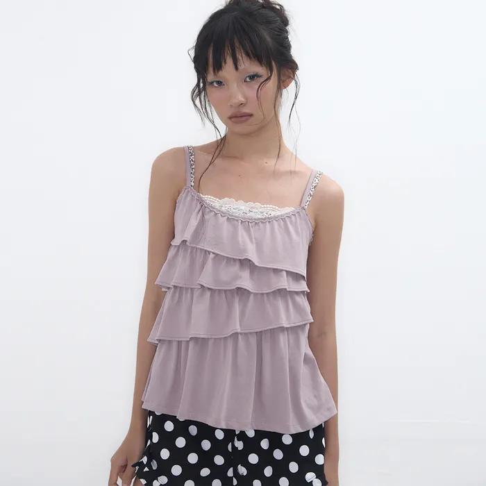 Unbalanced Frill Cami Ash Lilac