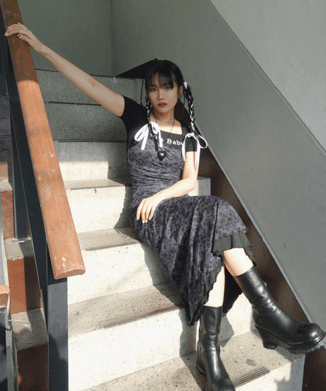 비비크 [당일출고]♥︎ONLY VIVIC♥︎BAILEY FLORAL MESH DOUBLE DRESS