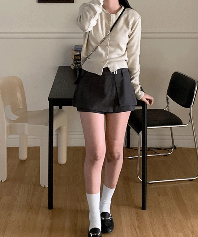 벨트 레이어드 치마 바지(2color) 숏팬츠 가을반바지 가을스커트 미니스커트