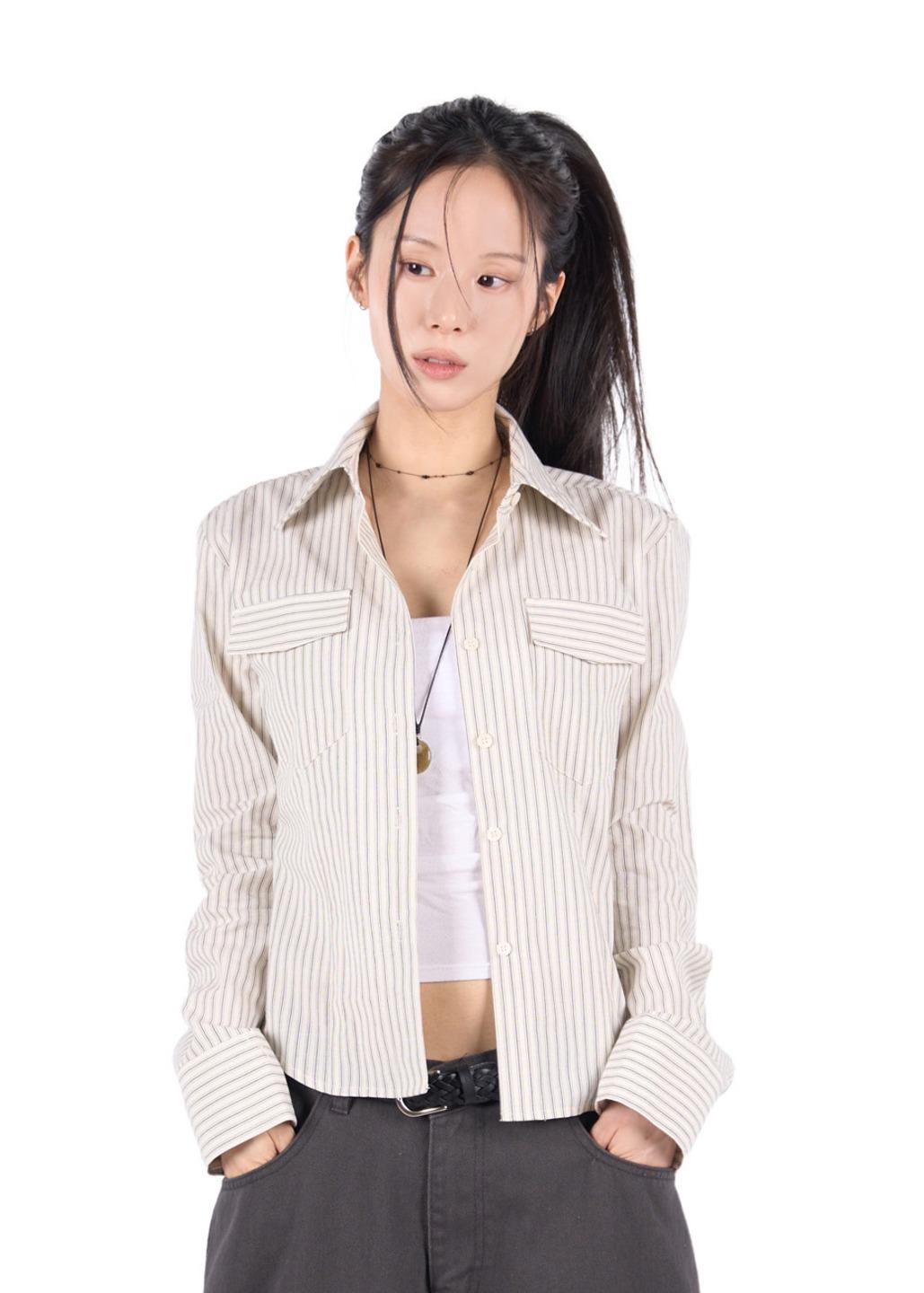 릿킴 POCKET STRIPE CROPPED SHIRT