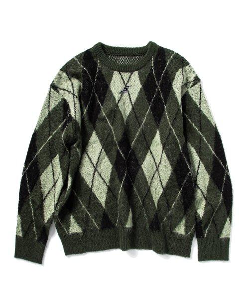 브러쉬드 아가일 니트 - 그린