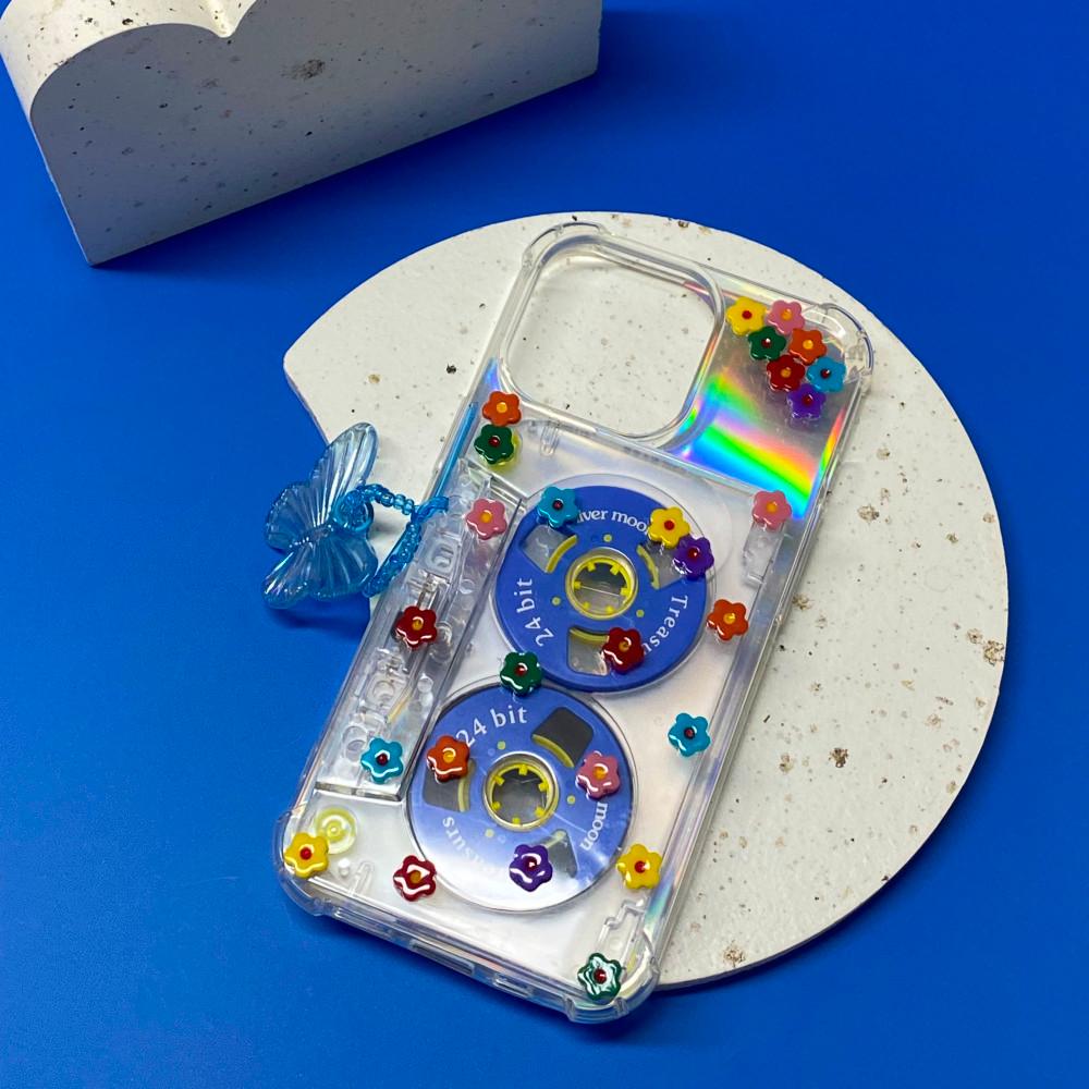 morii 아이폰 홀로그램 나비 플라워 파츠 카세트 케이스