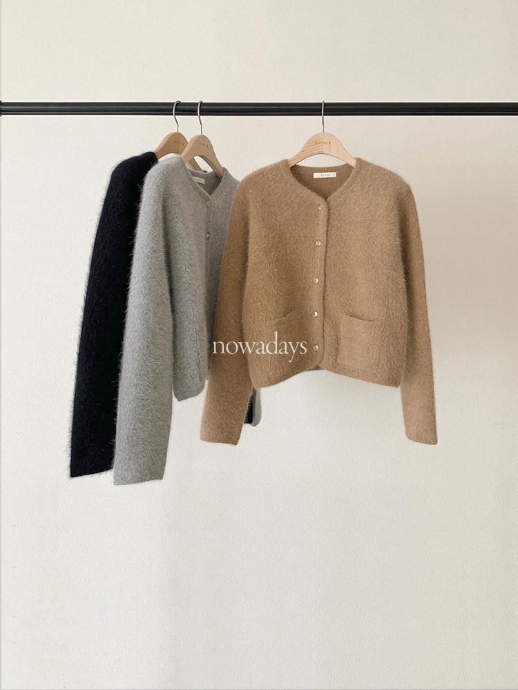 OUNCE 온스 앙고라 트위드 자켓 울 긴팔 노카라 싱글 숏 jk (3col)