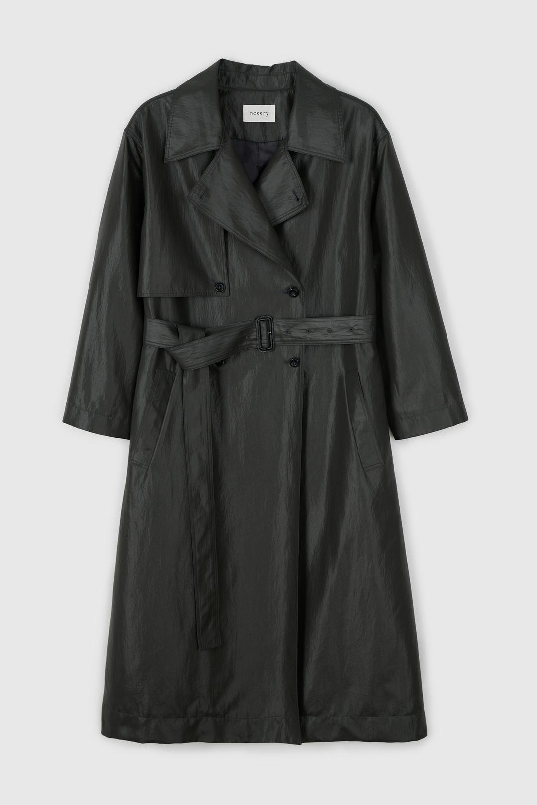 Coated Maxi Trench Coat (Khaki Charcoal)