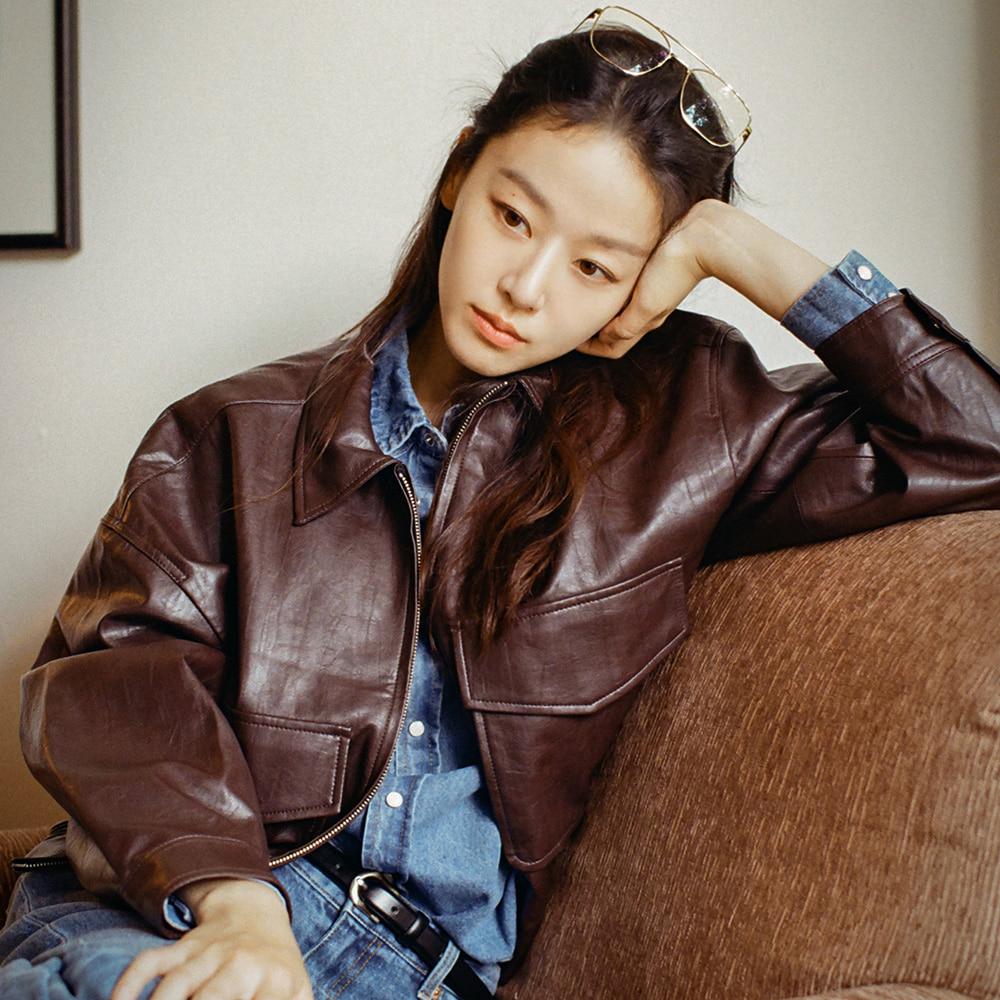 SIOT4045  fake leather bomber jacket_Brown