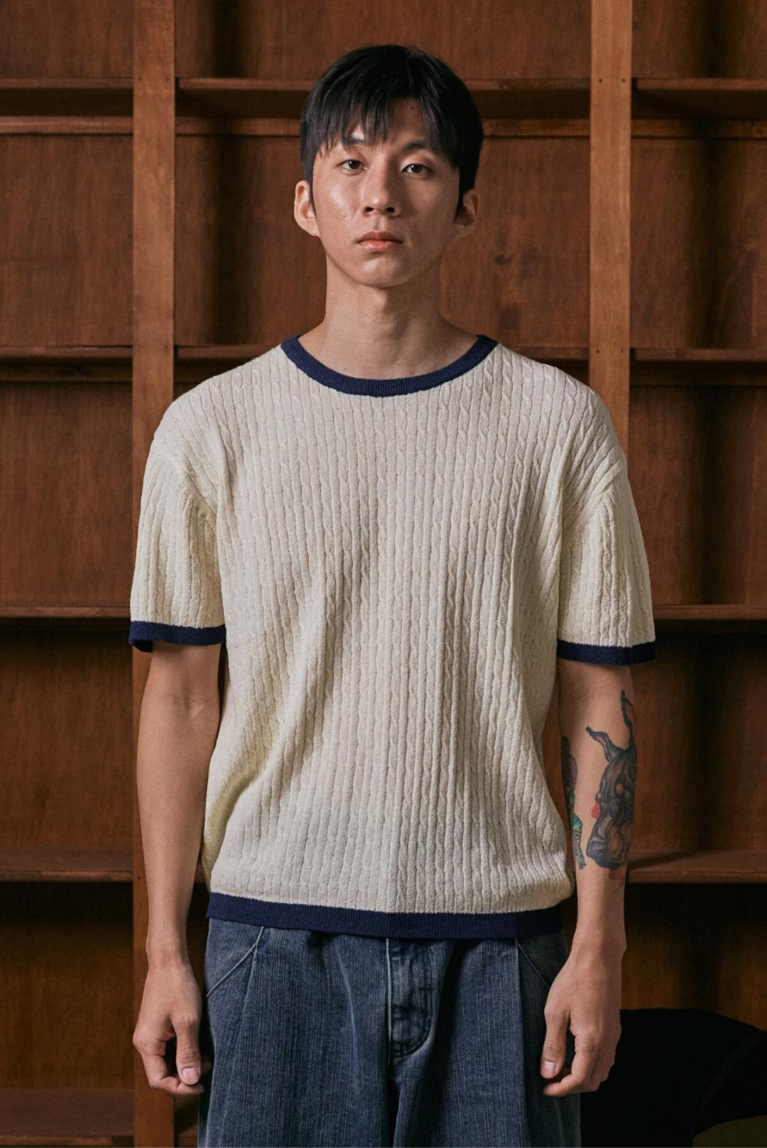 ESS 링거 니트 반팔티 - 화이트