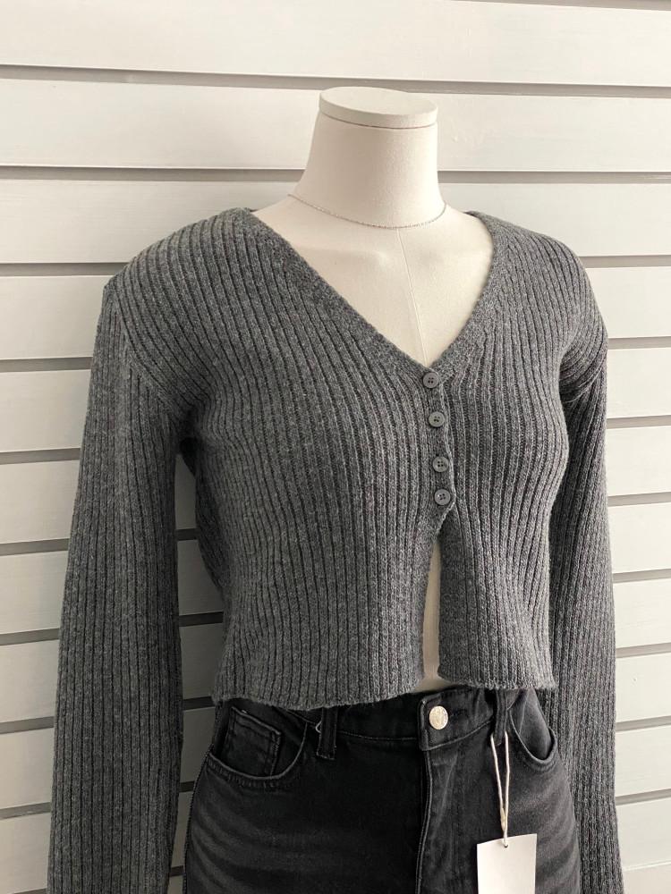 포버튼 트임 크롭 골지 가디건 니트 : 라이크오브