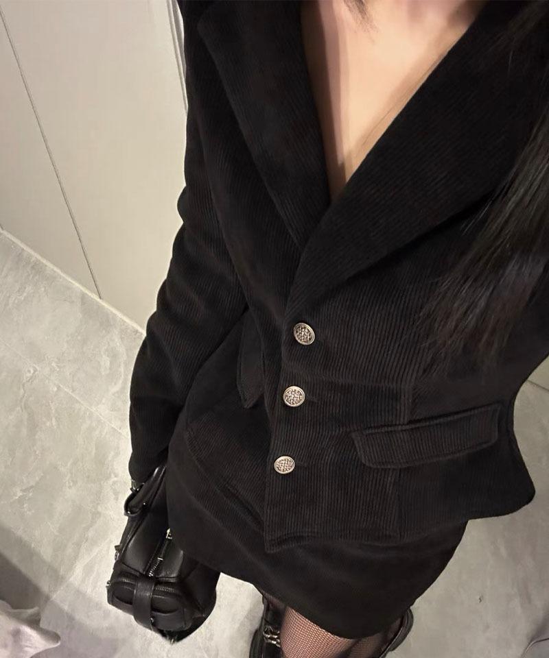 Black corduroy jacket miniskirt two-piece (individual selection)