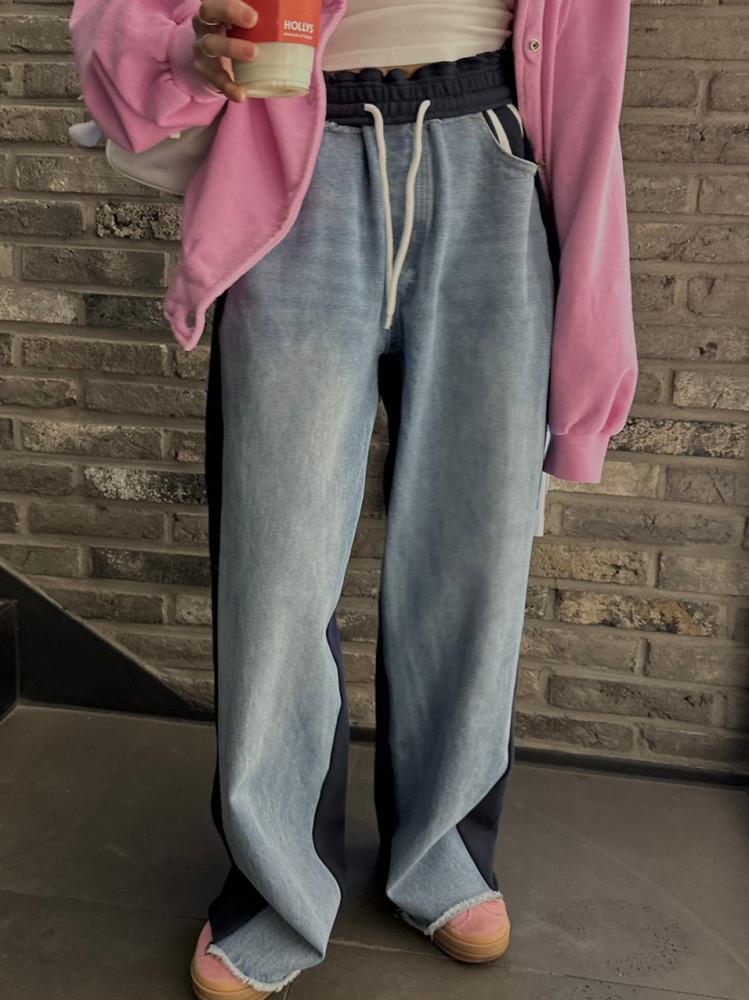 나르 네이비 믹스 쭈리데님 와이드 팬츠 (3월 20일 2차 입고예정)