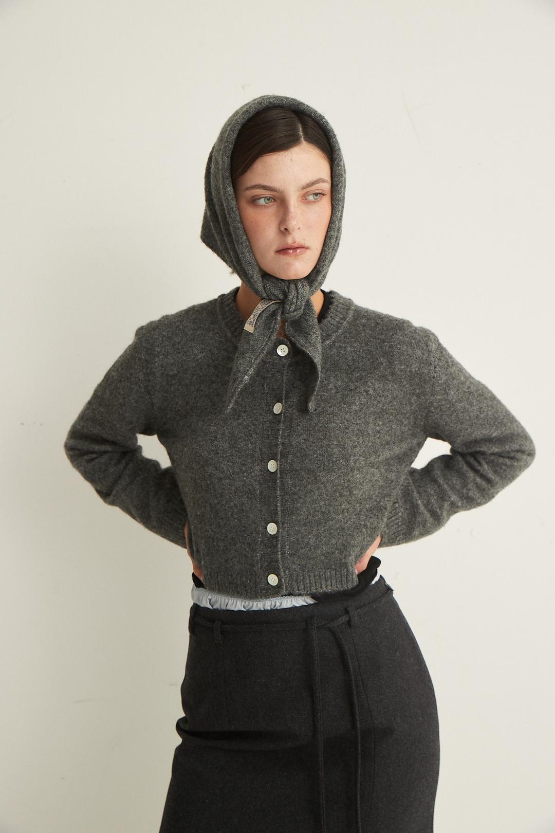 SCARF KNIT CARDIGAN - GRAY