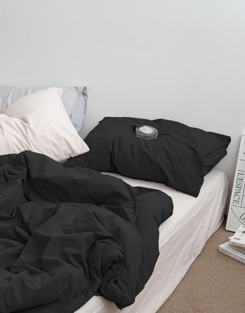 퓨어코튼 고밀도 60수 워싱 무봉제 사계절 차렵이불 세트 Q 딥블랙