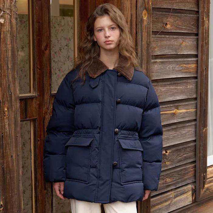 A FUR COLLAR DUCK DOWN HALF PADDING_NAVY