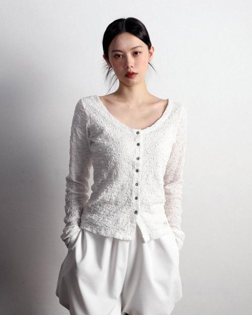 Boho 크링클 가디건 화이트