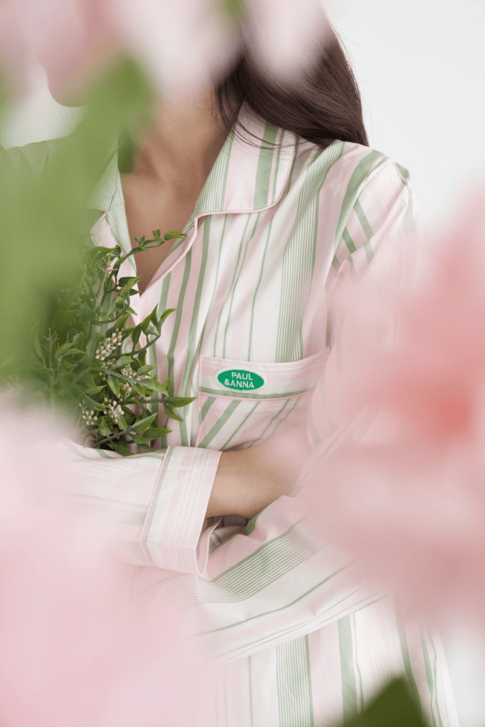 폴앤안나 핑크그린 셀 스트라이프 긴소매 상하세트