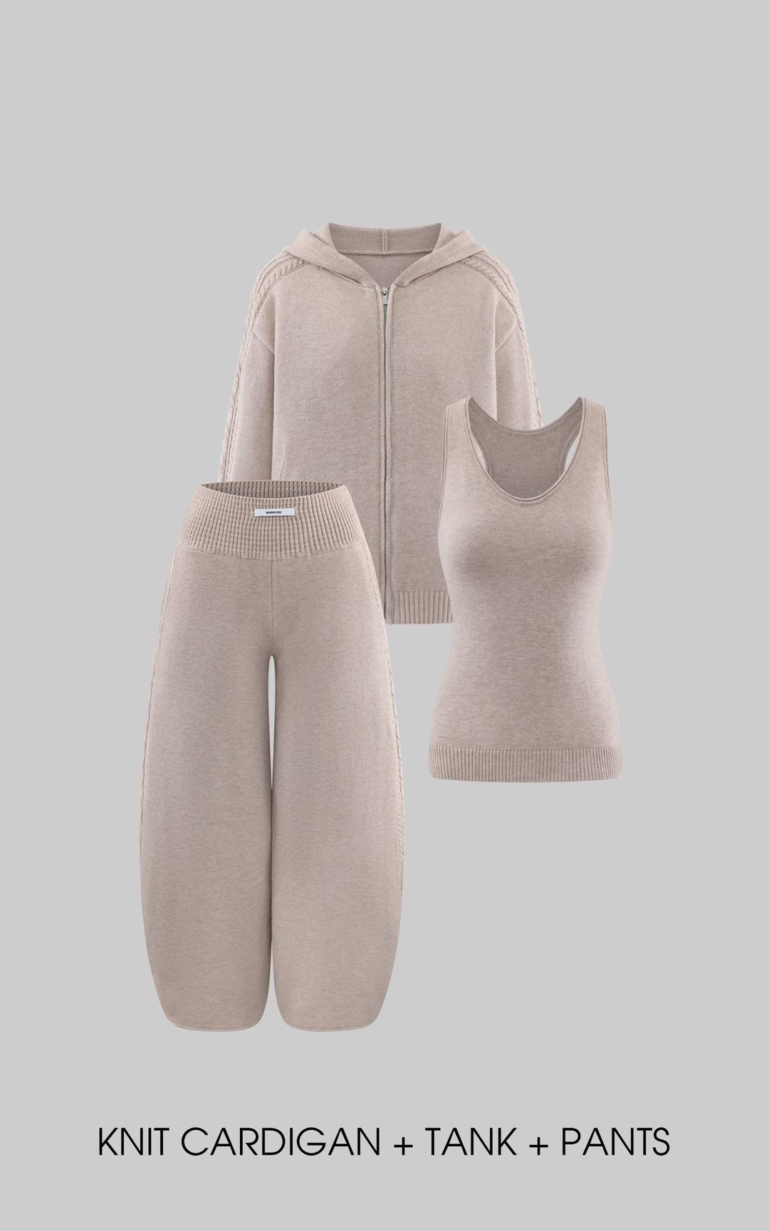 <tc>WARDEN EDGE</tc> 니트 가디건 탑 & 와이드 팬츠 세트