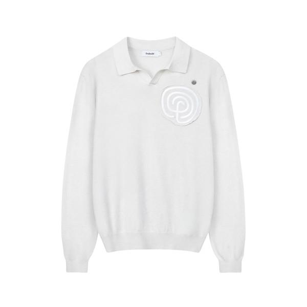 하트 라비린스 소프트 오픈 카라 니트 (애쉬 화이트)