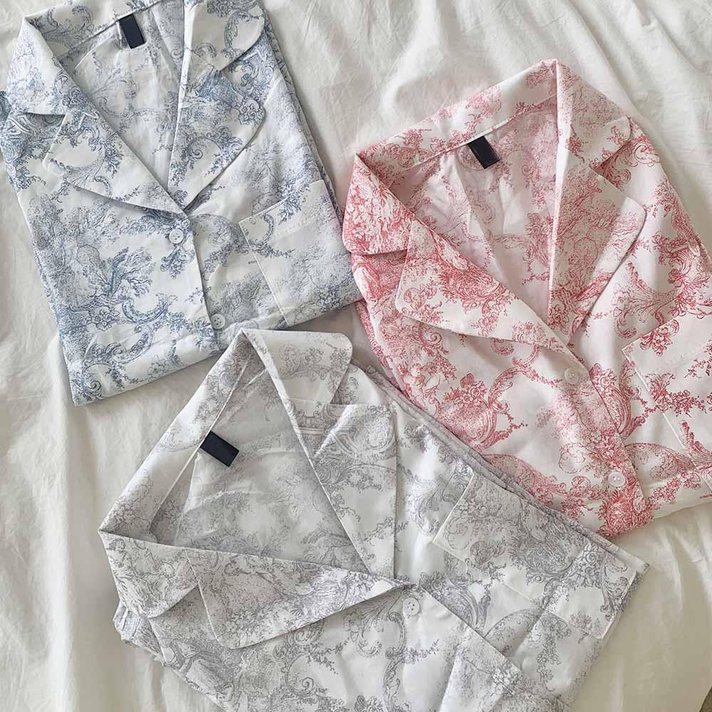 [3컬러] 국내 끌로르 트왈드주이 반팔 면 고급 세트 여름 우정 홈웨어 잠옷 파티