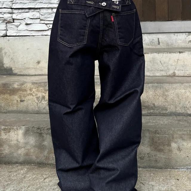 [누적판매300장/Unisex] 비조 버튼 와이드 논페이드 생지 데님 팬츠