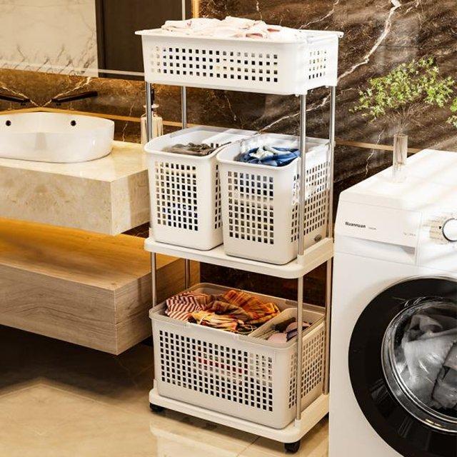 이동식 3단 5칸 분리형 바퀴달린 빨래 바구니 수납트롤리 옵션3