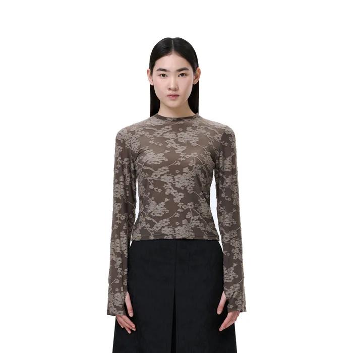 FLORAL LONG-SLEEVE TOP (TAUPE)