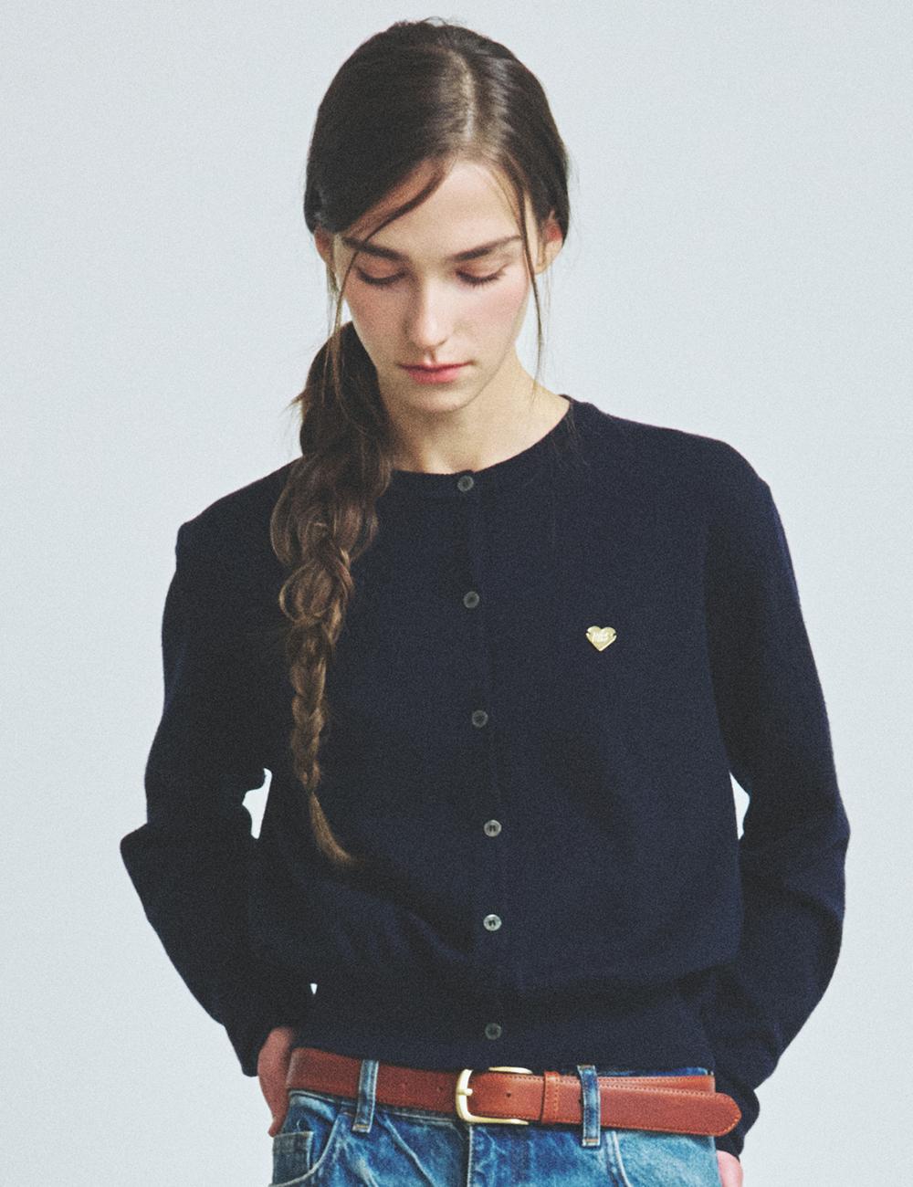 [곰송이 PICK](W) 베이직 에센셜 워셔블 라운드 가디건 NAVY