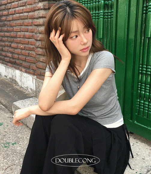 [일체형/스판]코이 레이어드 이중 배색 티