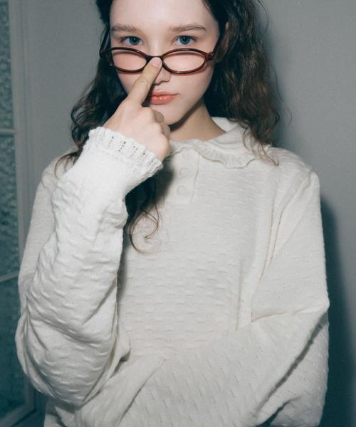 RUFFLE COLLAR EMBO KNIT IVORY