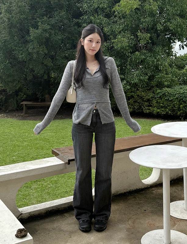 레와 흑청 로우라이즈 부츠컷 데님팬츠