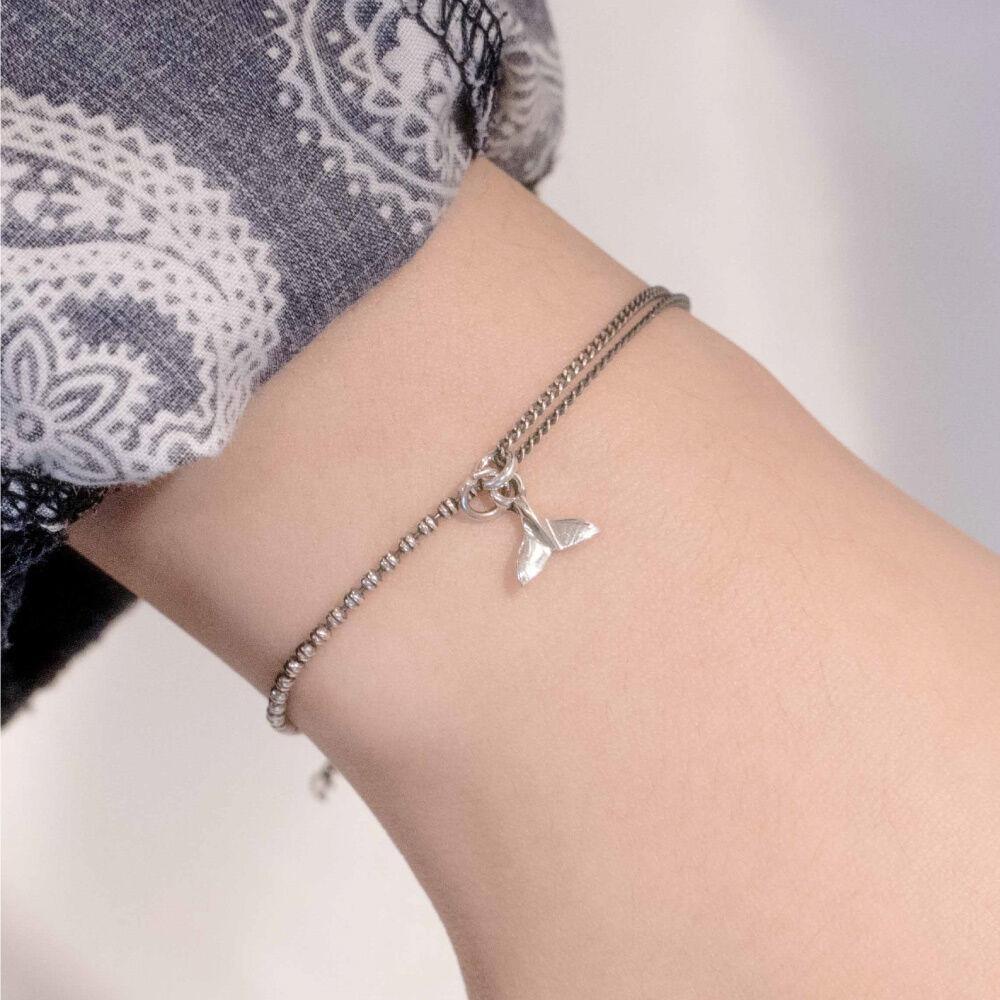 HR 274B_Whale Tail Half & Half Double Chain Bracelet[Ball]