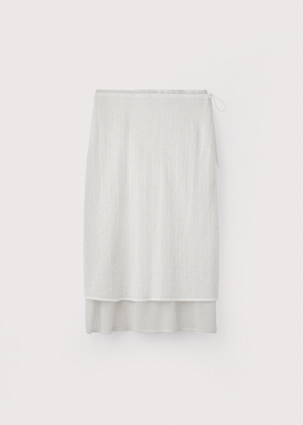 Crinkled linen layered skirt_Off white