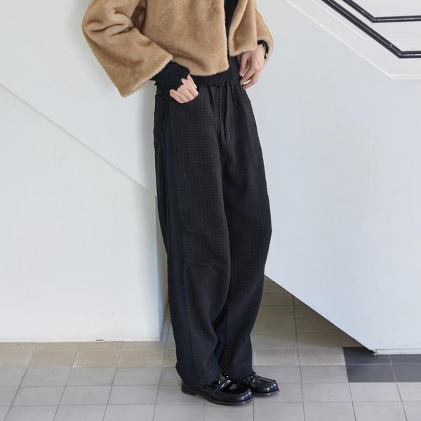 Dual Texture Wool Check Pants_Midnight Black
