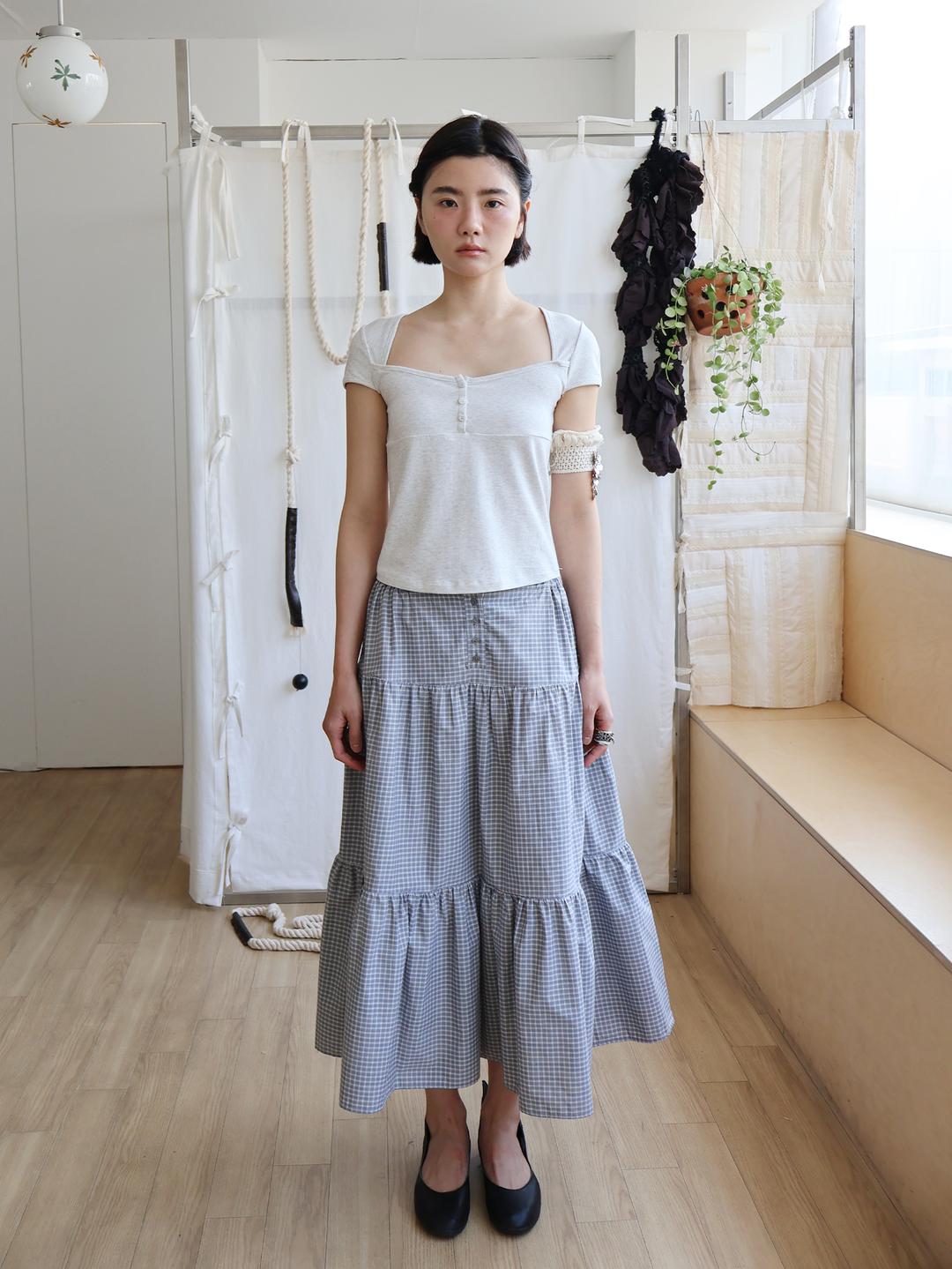 MOMO LONG SKIRT SKY CHECK