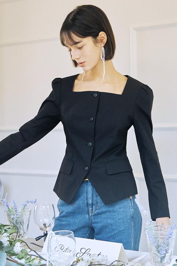 High Quality Square Neck Blouse-Black