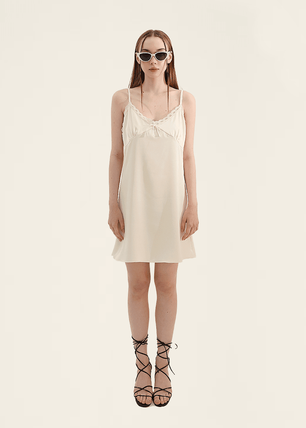 LACE  RIBBBON SLIP DRESS_IVORY