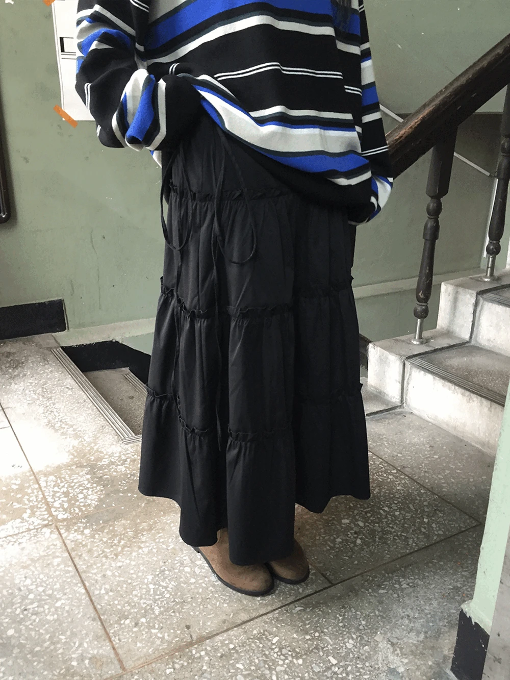 카디아 밴딩 프릴 롱 스커트 (3c)