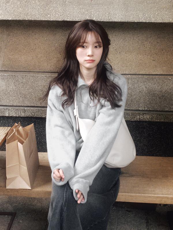 슬로우앤드 [캠핑룩] #SLOWMADE. 여리핏 반집업 니트플리스 - 2 color