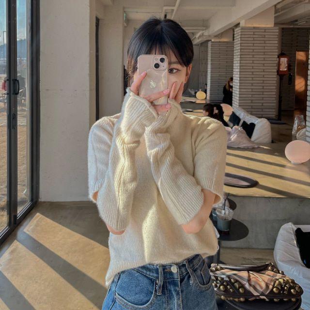 [쿠폰] [워머SET/재진행] 러블리 보들 울 핸드 워머 니트 세트 루즈핏 트임 반팔 니트티 라운드넥 토시 니트투피스