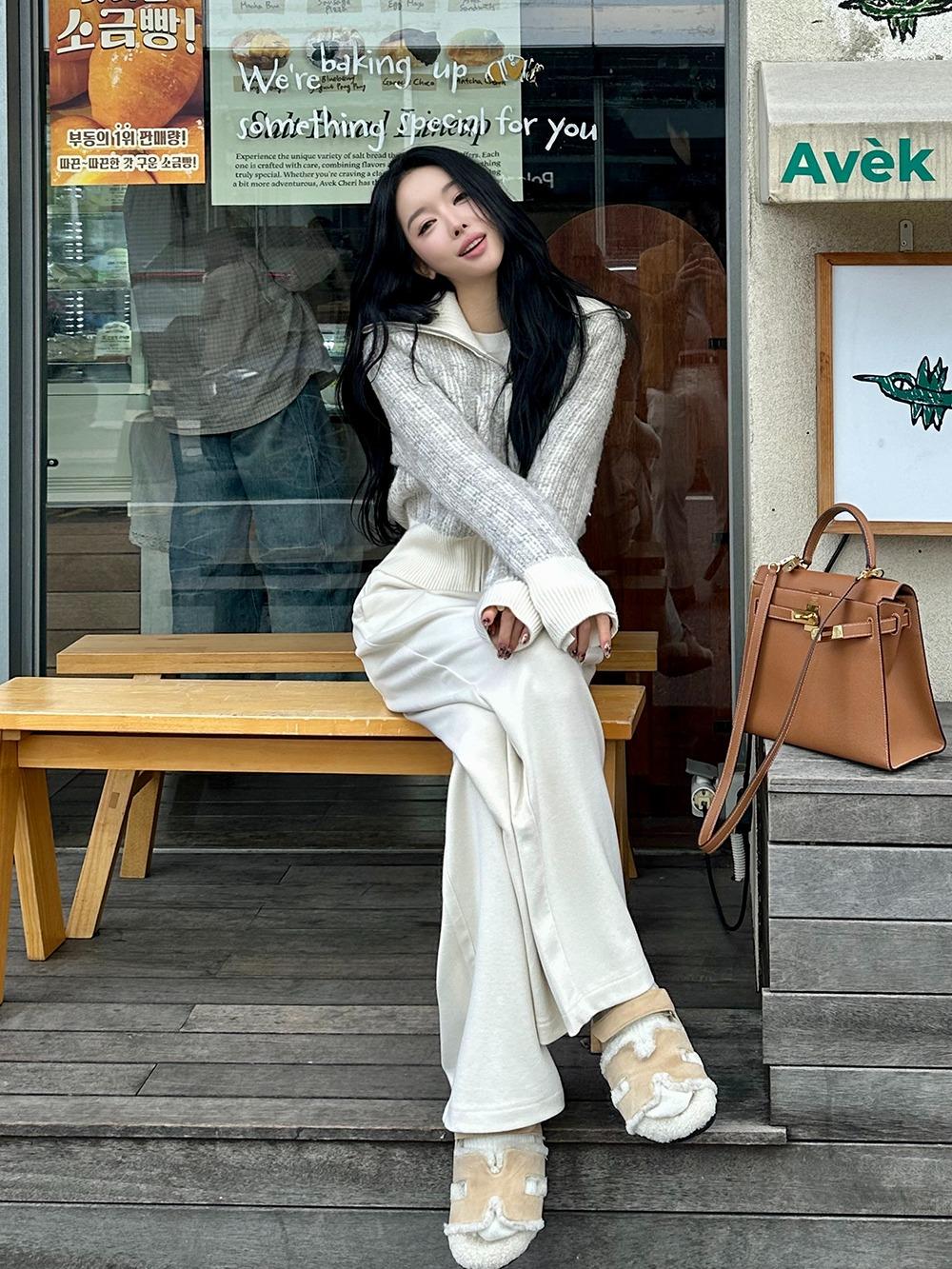 빅카라 짜임 니트집업