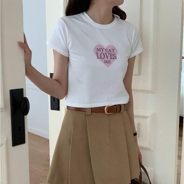 MY CAT LOVES ME CROP TEE W (WHITE)