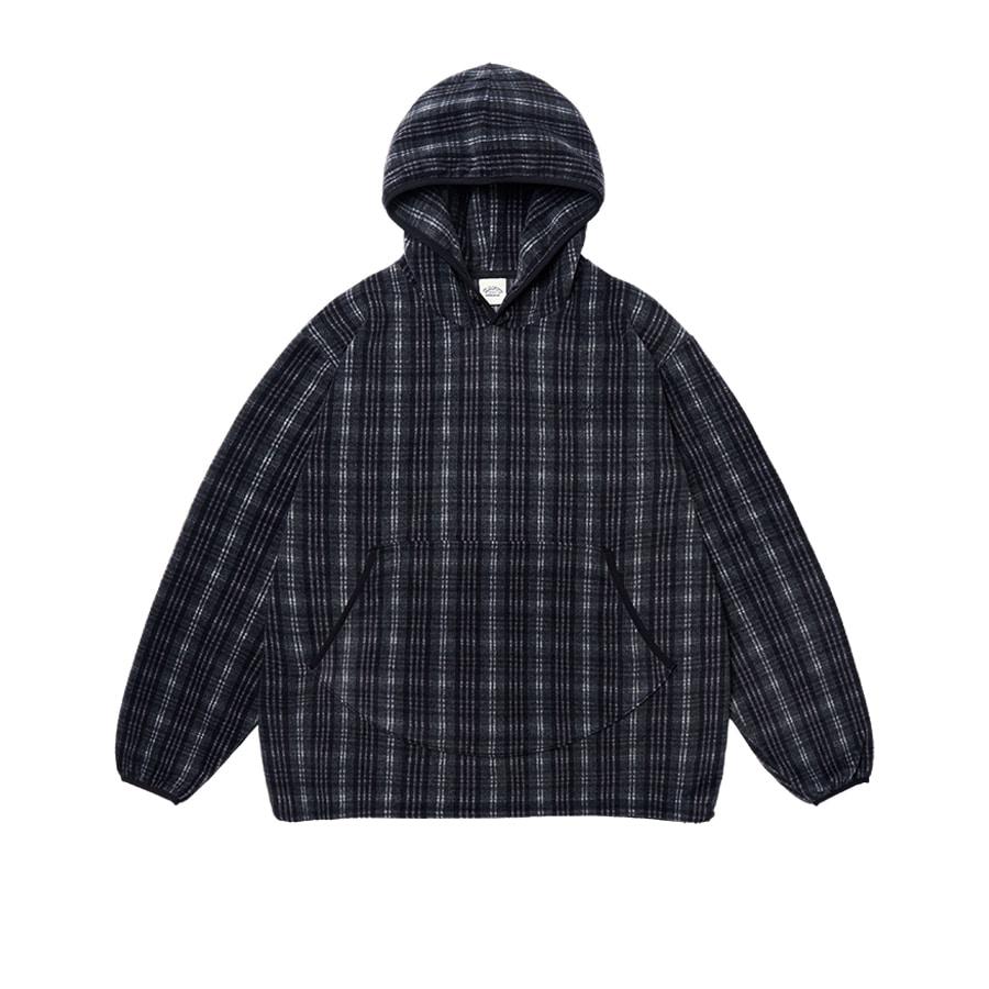 Fleece check button hoodie black