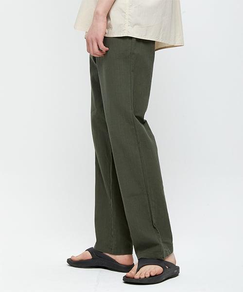 코튼 린넨 롱 와이드 밴딩 팬츠 [카키]