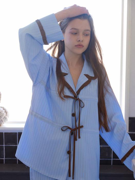(W)RIBBON STRIPED PAJAMA SET / SKYBLUE