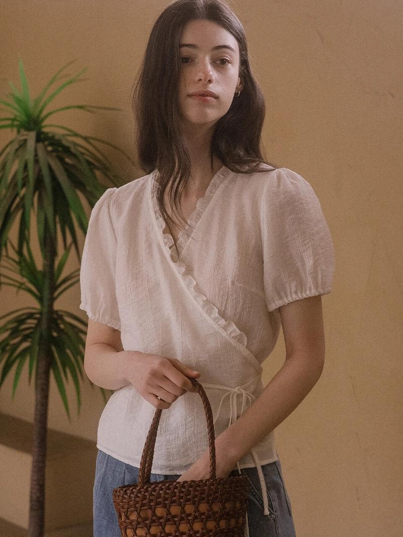 TILL I DIE - Frill wrap blouse TISU03BL03_Ivory