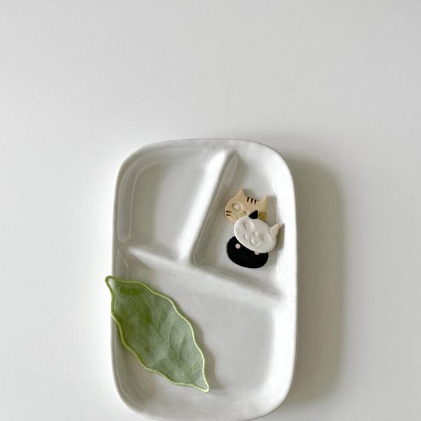 백설 사각 나눔 접시 white snow square divide plate