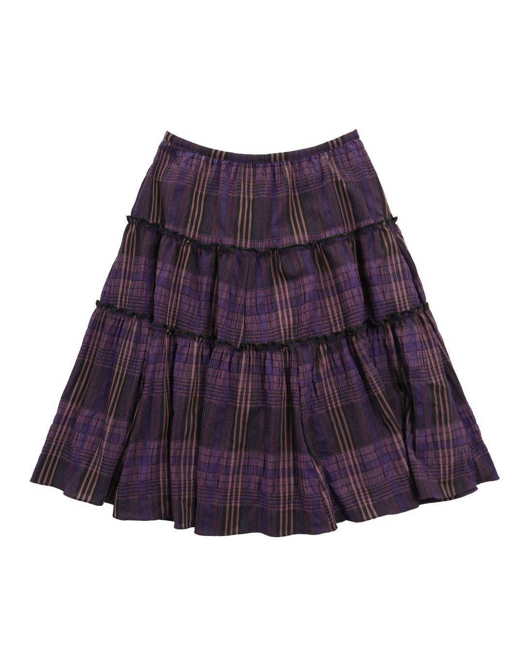 SHIRRING MIDI CHECK SKIRT [PURPLE]