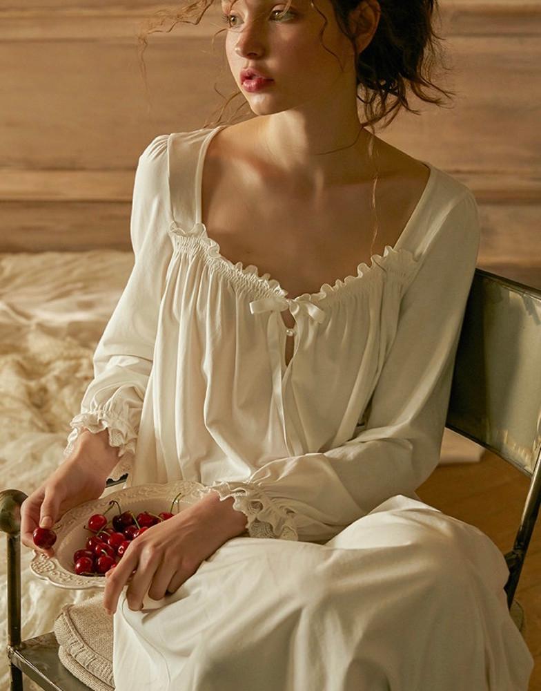 [어반프리지아] 순면 텐셀 시리아 원피스잠옷 임산부잠옷 공주잠옷 파자마 빅사이즈 화이트 베이비핑크