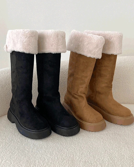 [라텍스쿠셔닝/털안감가득] 접어따펴따 투웨이 어그 미끄럼방지 통굽 어그부츠 (5CM)