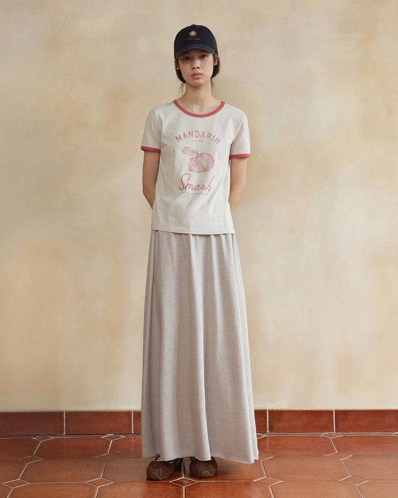 monochrome - ange banding skirt (light beige)