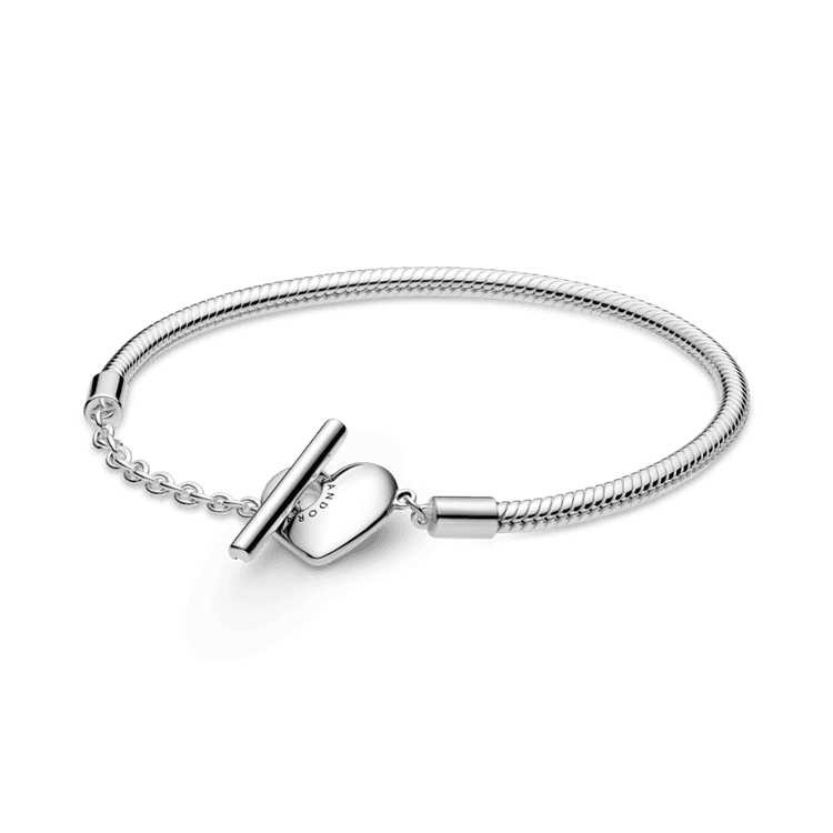 판도라 모멘츠 하트 티-바 스네이크 체인 브레이슬릿
