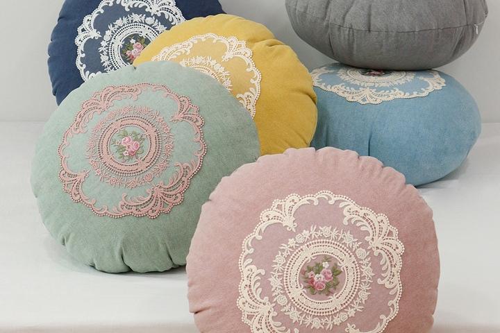 찐프릴 자수 원형 호박 쇼파 쿠션커버 6colors